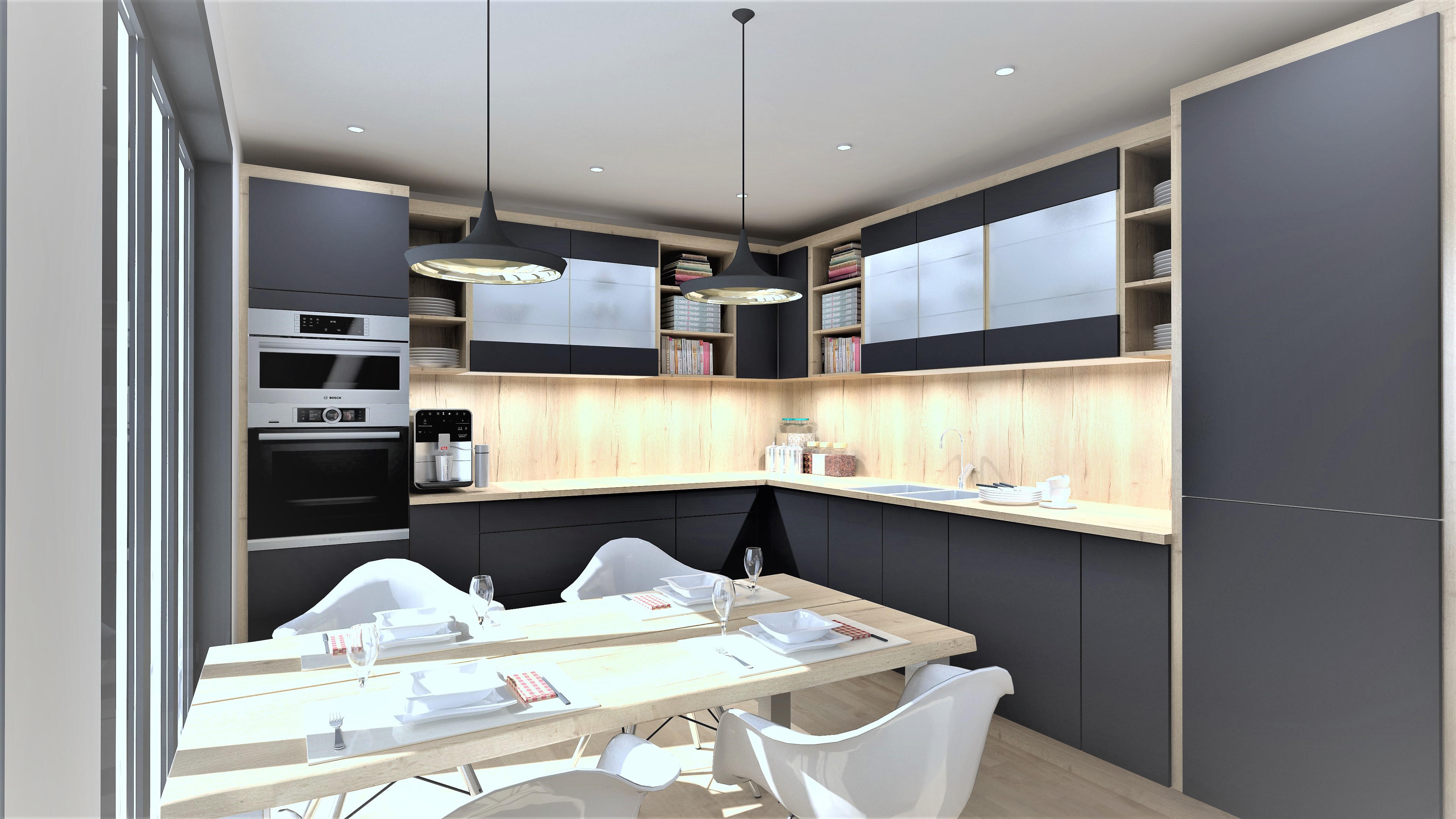 Wide open plan kitchen layout