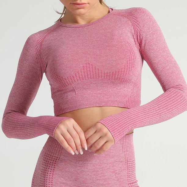 Sports Gym Wear Fitness Seamless Super Soft Breathable Cropped Tight Cut Long Sleeve Top