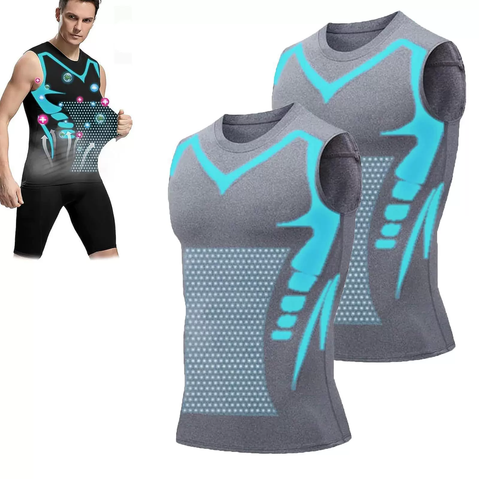 Blue sleeveless men's compression shapewear tank top