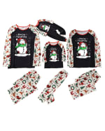 Merry Christmas och snögubbe med tryck julpyjamas, vit och svart