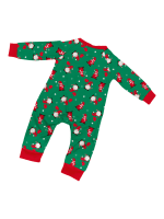 Den skäggige tomten begravd under sin gigantiska hatt, matchande familjepyjamas