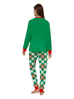 Grönrutig julpyjamas av en ren dekorerad med julgranskulor