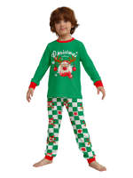 Grönrutig julpyjamas av en ren dekorerad med julgranskulor
