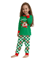 Grönrutig julpyjamas av en ren dekorerad med julgranskulor