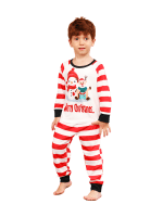 Snögubben och hans glada renkompis, rödrandig familjepyjamas
