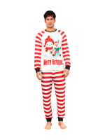 Snögubben och hans glada renkompis, rödrandig familjepyjamas