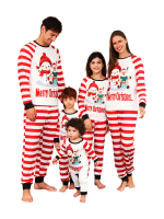 Snögubben och hans glada renkompis, rödrandig familjepyjamas