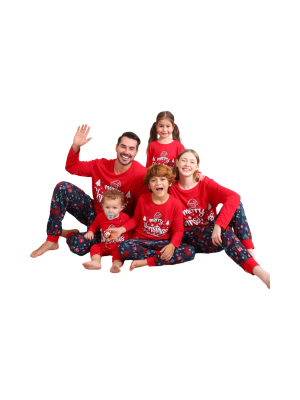 Red blue family Merry Christmas printed pajama with patterns
