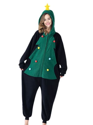 Christmas pajamas black with green fir tree pattern
