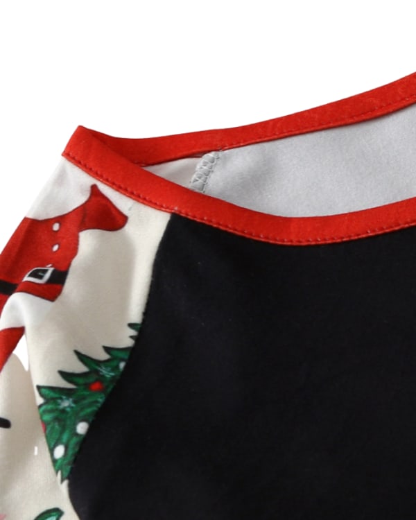 Merry Christmas och snögubbe med tryck julpyjamas, vit och svart