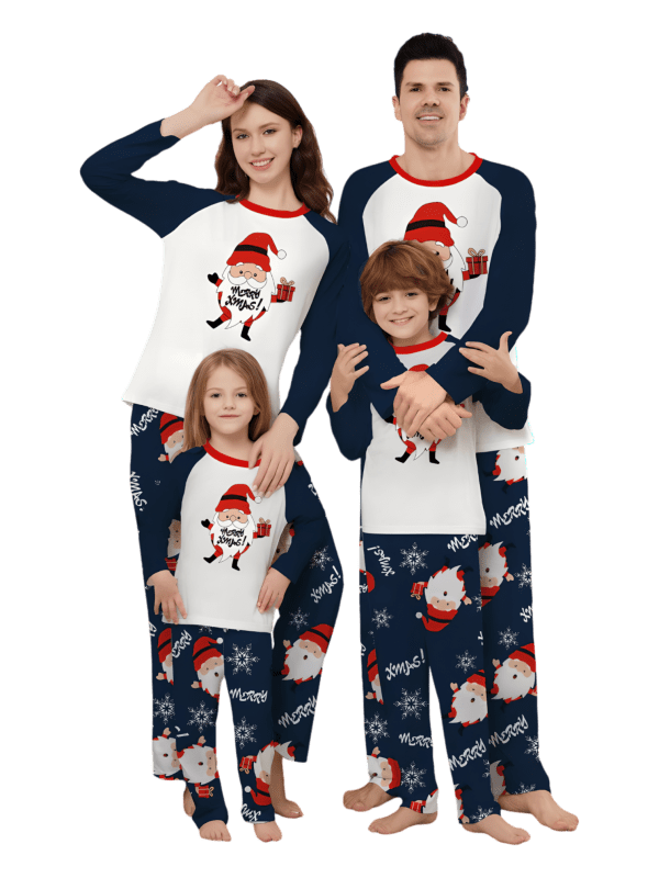 Den mycket skäggige jultomten, ”God jul”-familjepyjamas, par