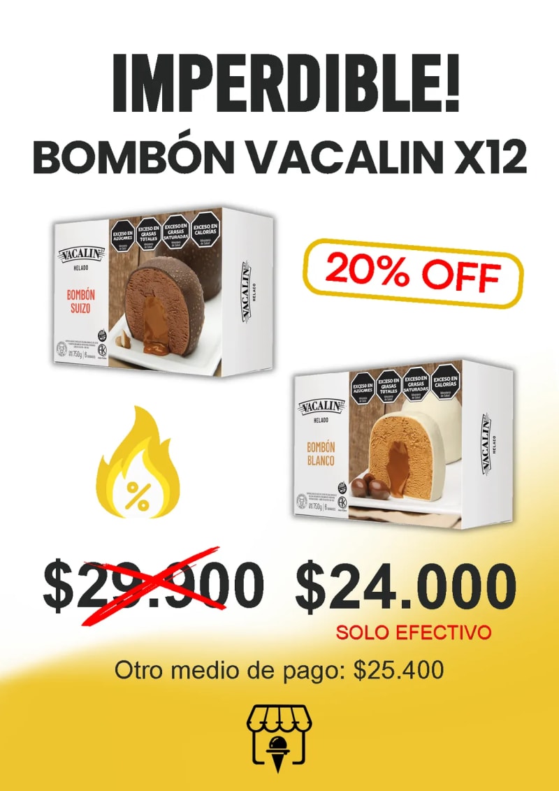 Flyer: bombón Vacalin por 12 unidades con 20% de descuento