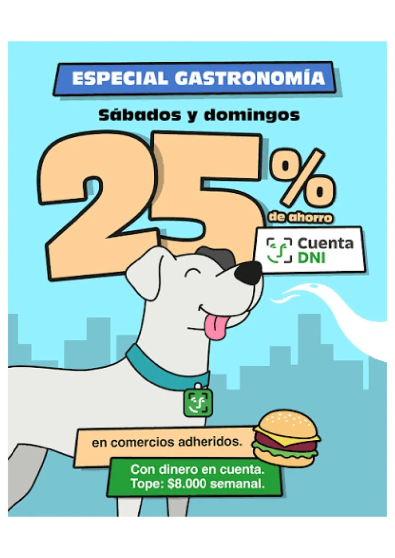 Flyer: 25% de descuento los sábados y domingos pagando con Cuenta DNI