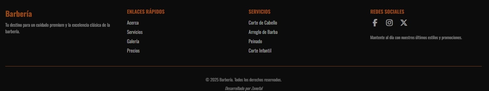 Footer with contact information and navigation links