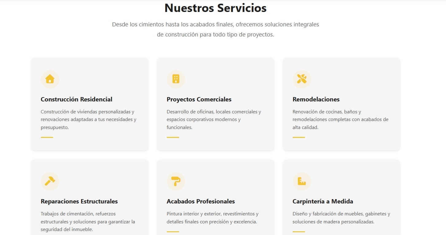 Services section with animated entrance on scroll