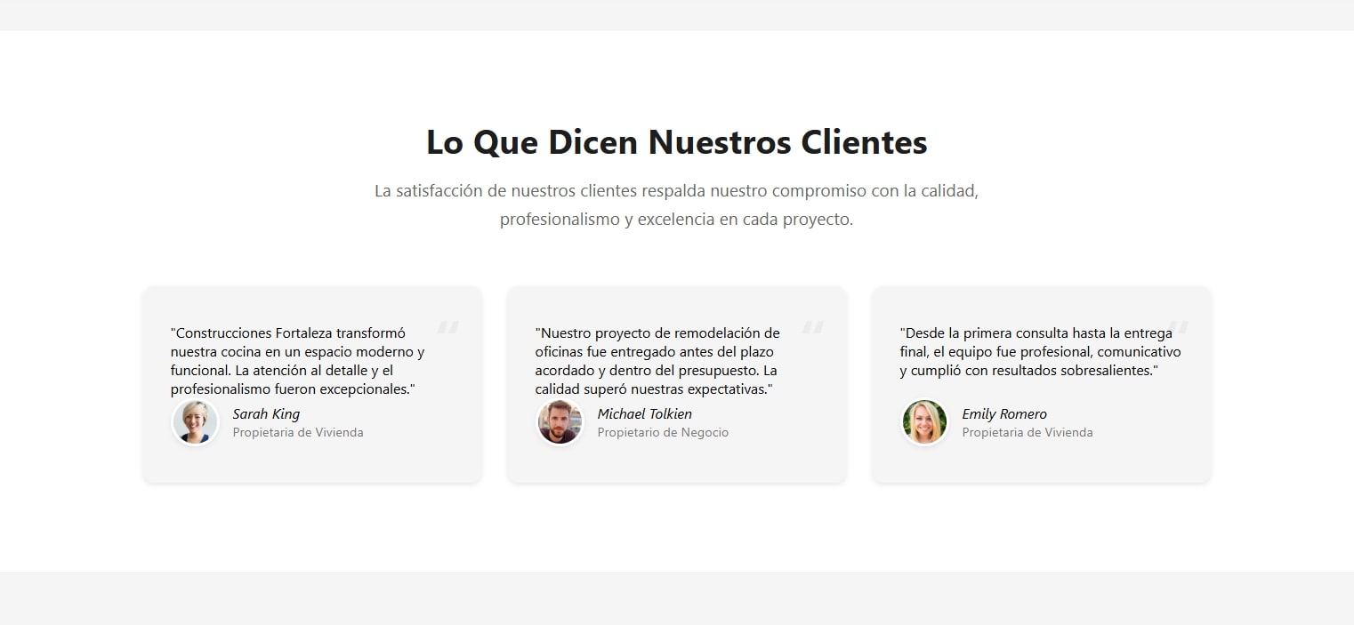 Client testimonial section with quote layout