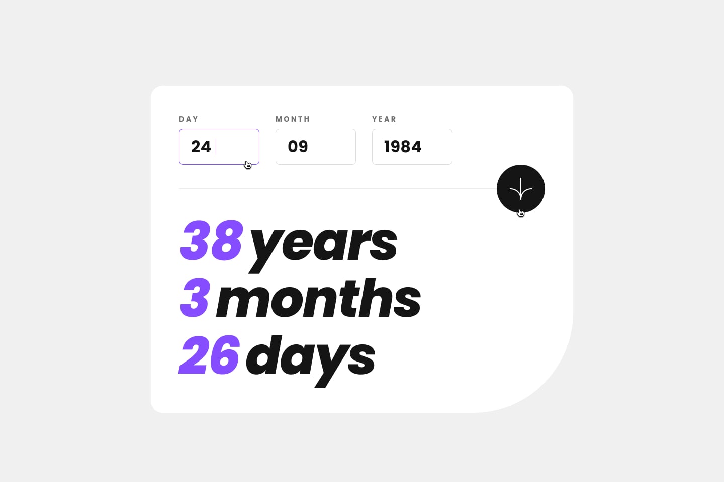 Form layout with day, month, and year inputs