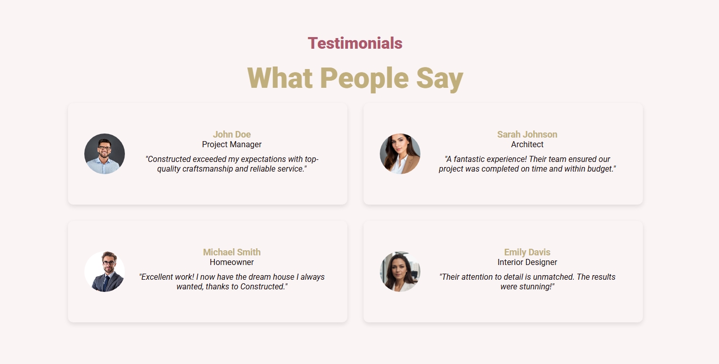 Client testimonial section with quote layout