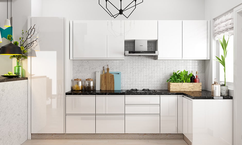 Modern kitchen with white cabinets