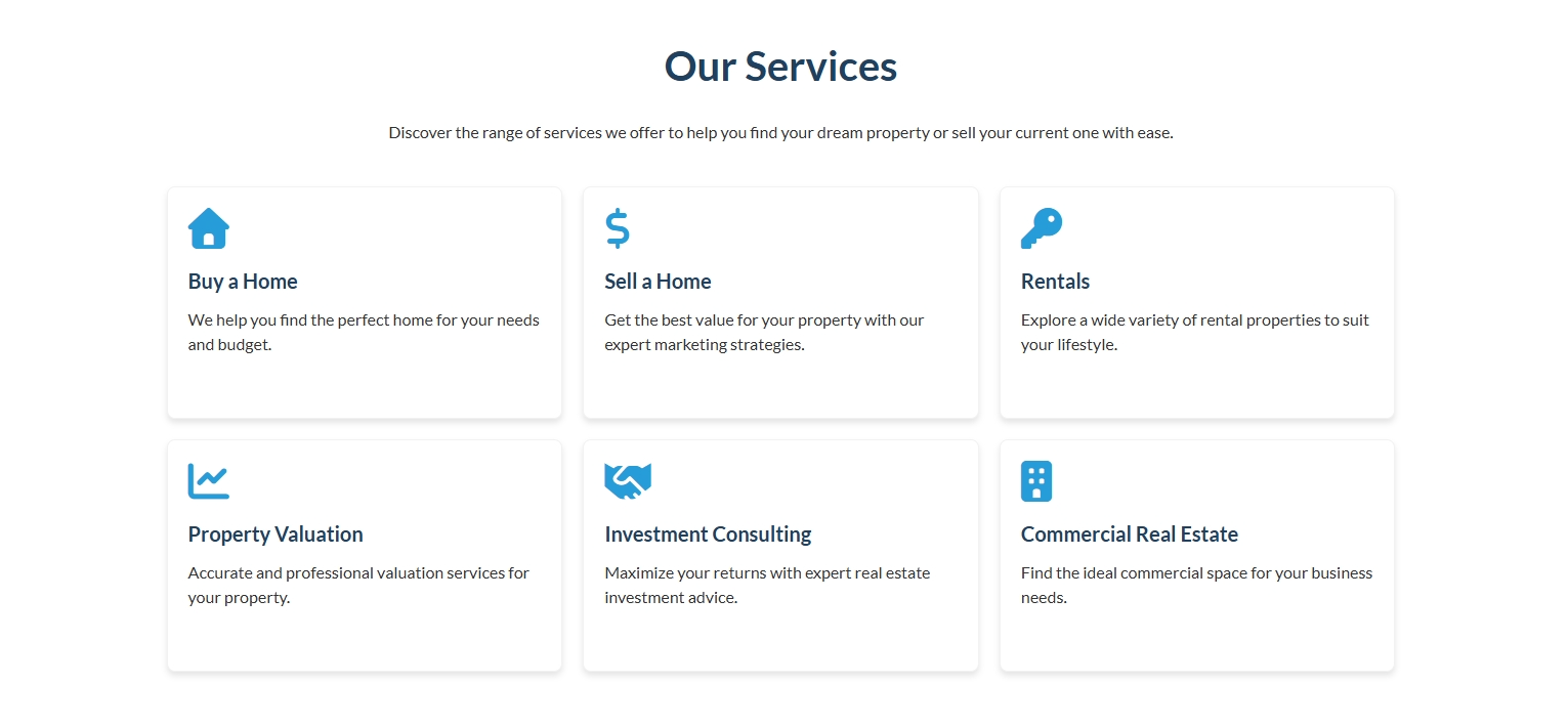Services section with animated entrance on scroll