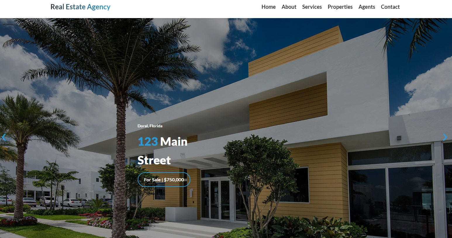 Real estate website with property listings, carousel and modern UI