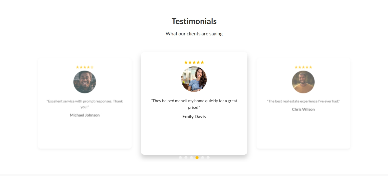 Client testimonial section with quote layout