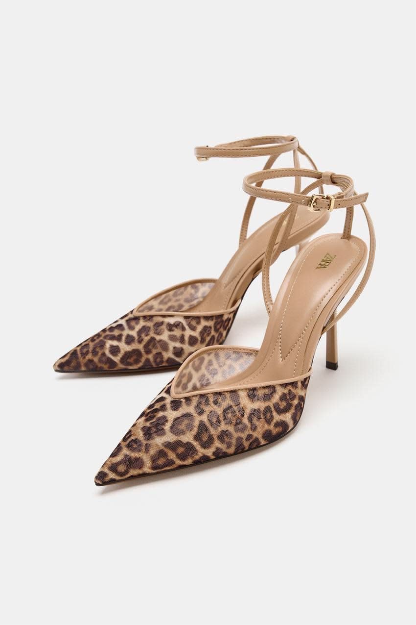 Zara mesh leopard heels