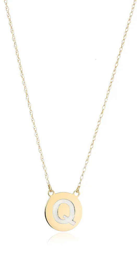 ellie byrd 10k Gold Two Tone Initial "Q" Disc Necklace