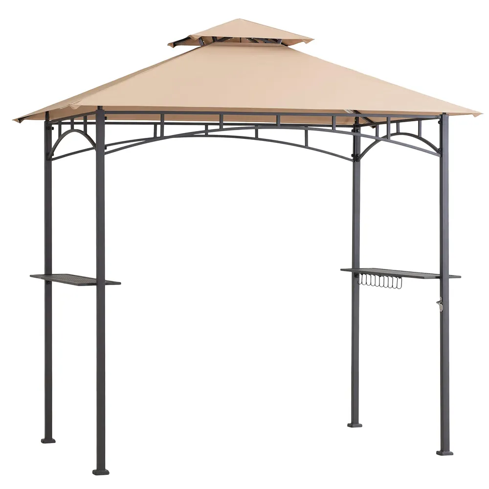 Outdoor Patio Grill Gazebo with LED Lights for Barbecue - Beige and Khaki