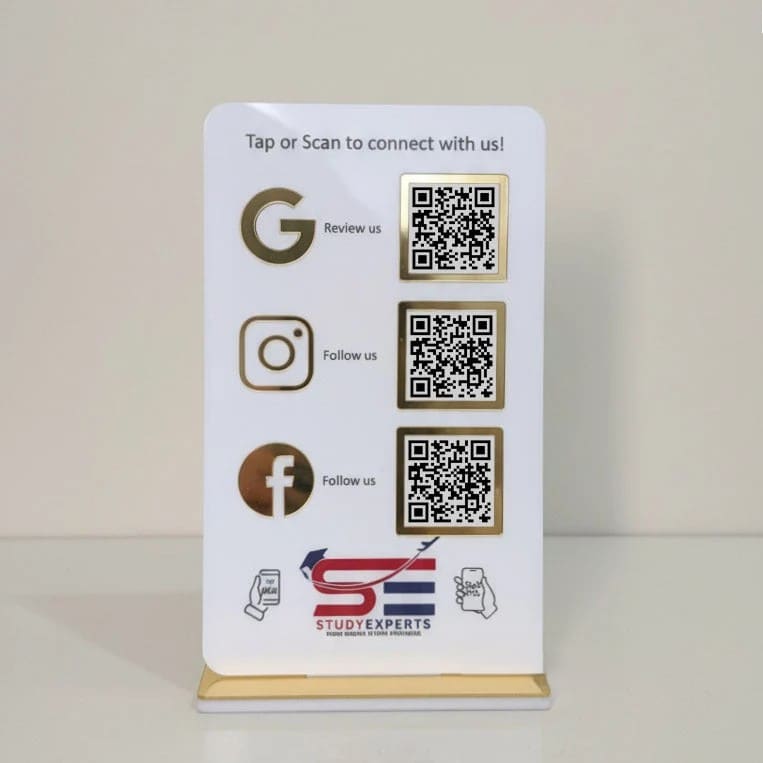 Smart NFC 3-in-1 QR Code Standee with Acrylic Social Icons