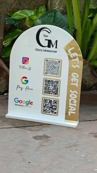 Arched Tri-QR "Let's Get Social" Standee