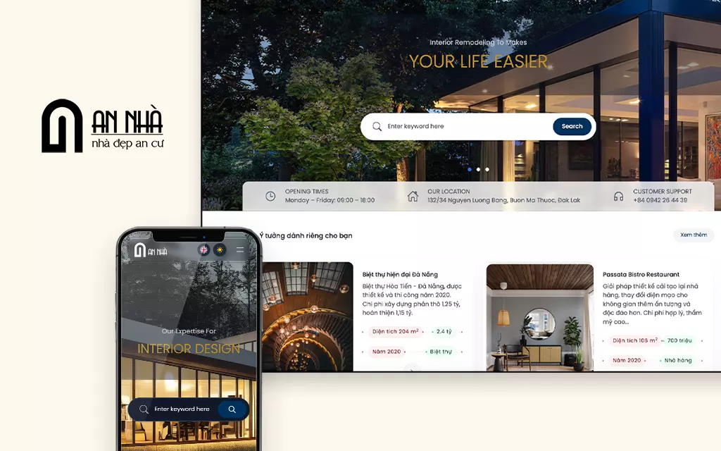 Giao diện thiết kế website nội thất AN NHÀ