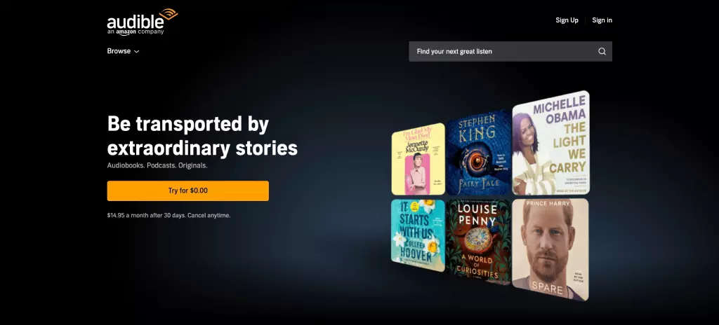 Giao diện trang web Audible của Amazon