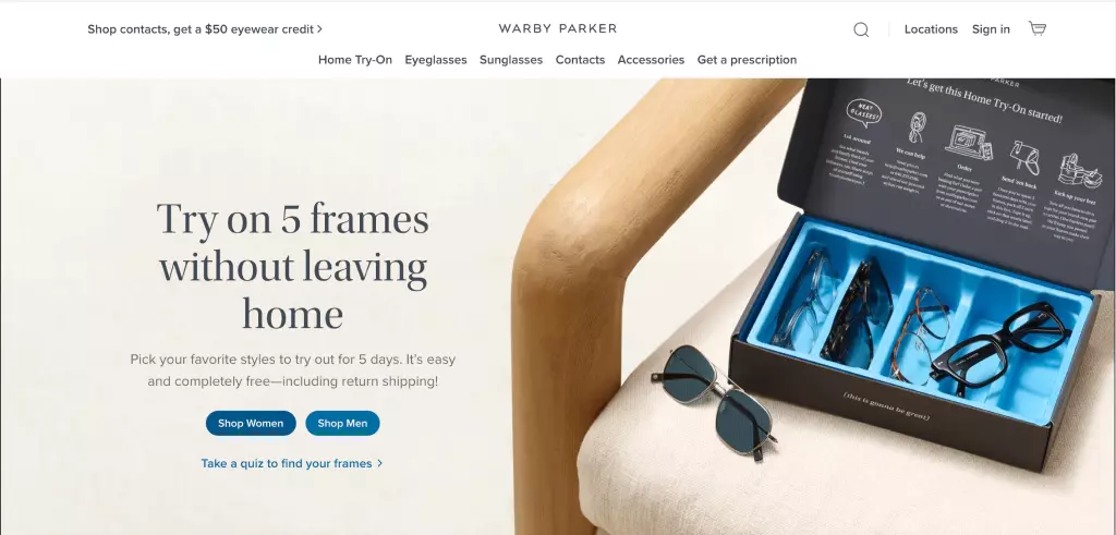 Trang web Warby Parker