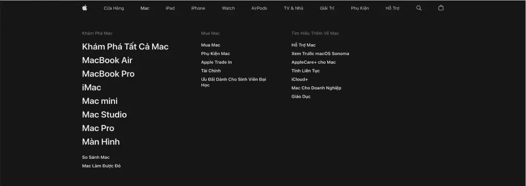 Thanh điều hướng trang web Apple