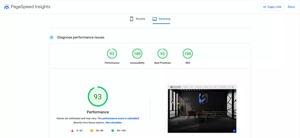 Công cụ Google Pagespeed Insights
