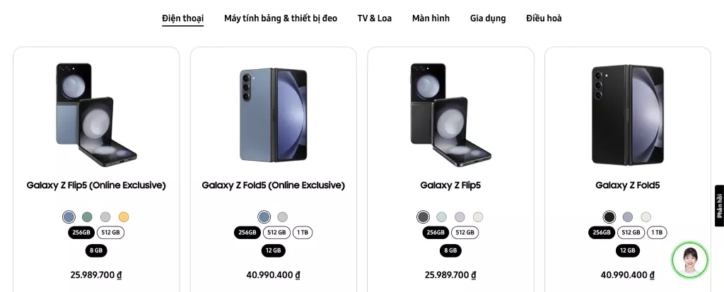 Trang sản phẩm Samsung