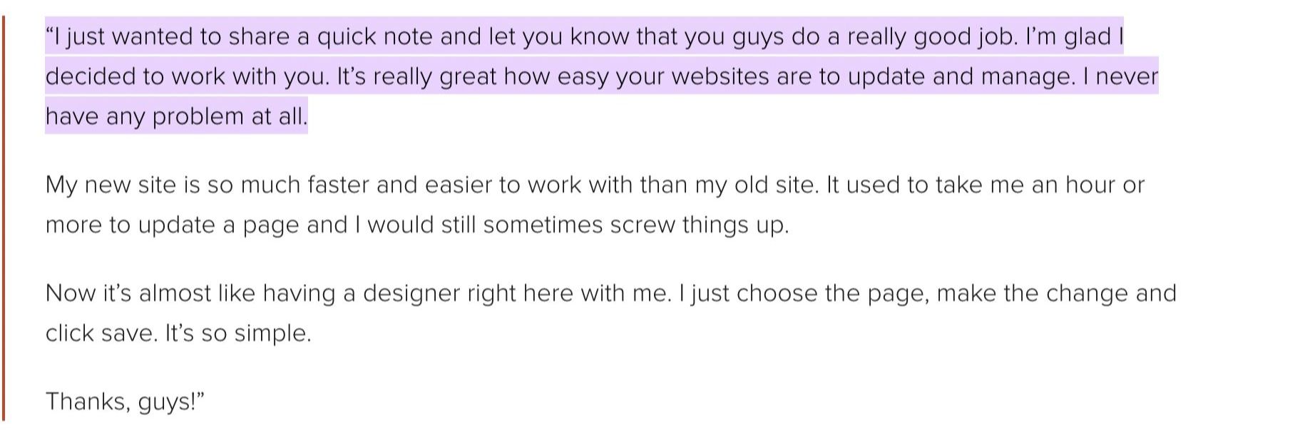 Ví dụ về testimonial