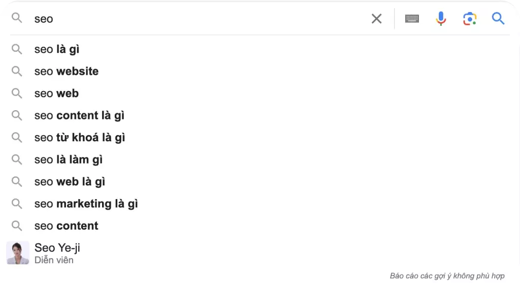 Gợi ý keywords từ Google