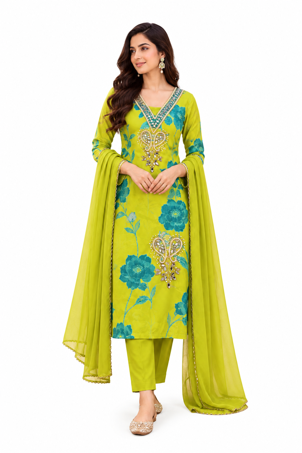 Lime Green Teal Floral 1
