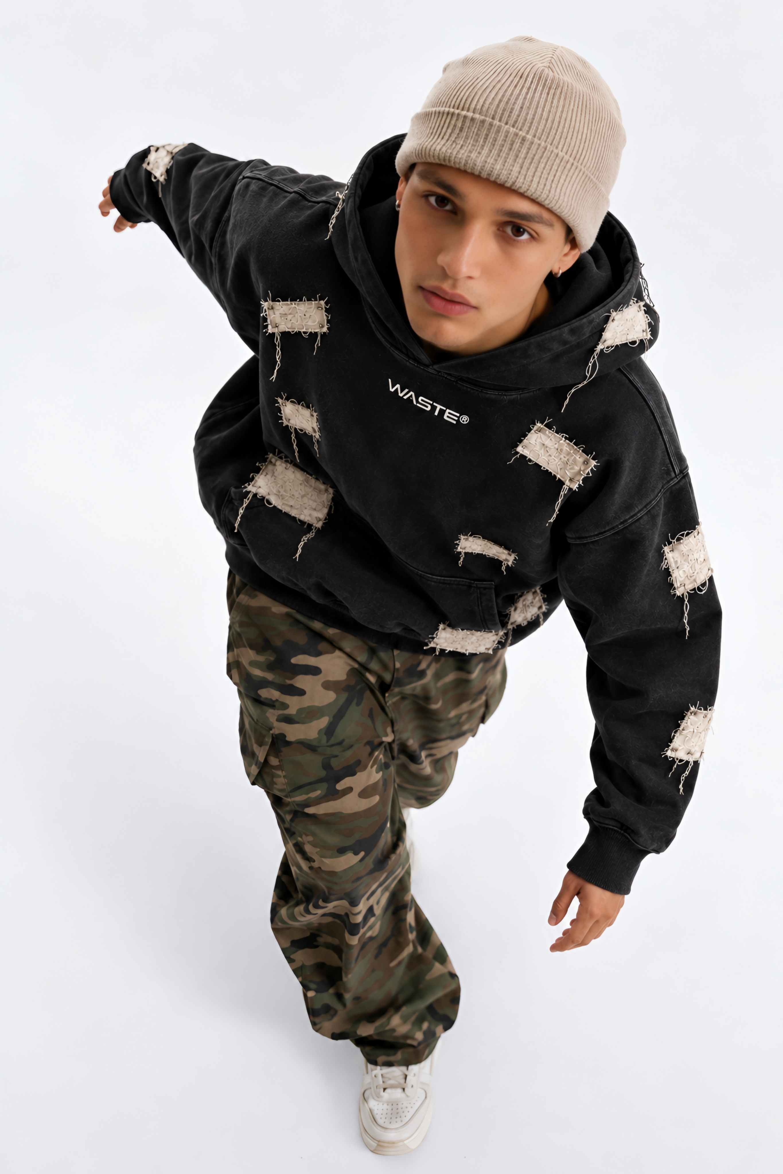 WASTE Distressed Patchwork Hoodie