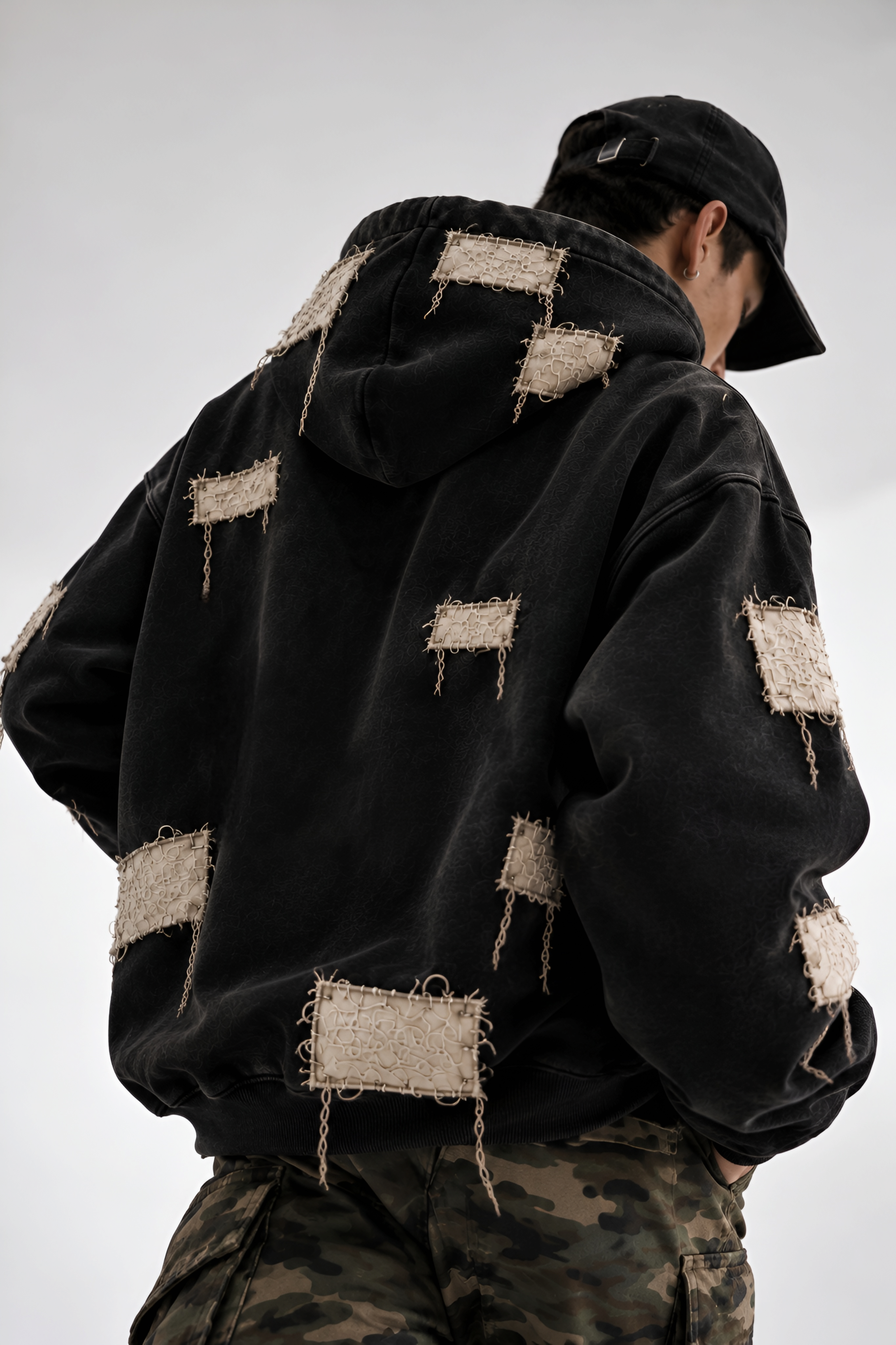 WASTE Distressed Patchwork Hoodie view 3