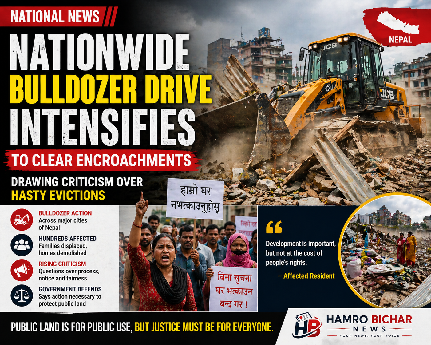 Nationwide Bulldozer Drive Sparks Debate Over Evictions in Nepal