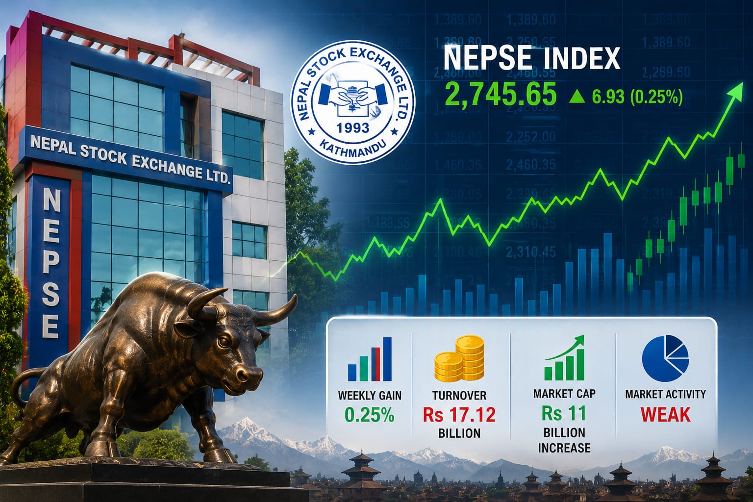 NEPSE Posts Modest Weekly Gain Despite Weak Market Activity