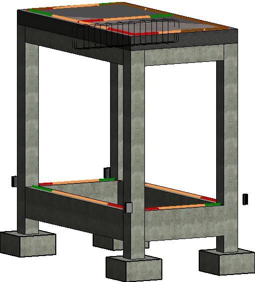 3D structural model of reinforced concrete footings, columns, beams and slab