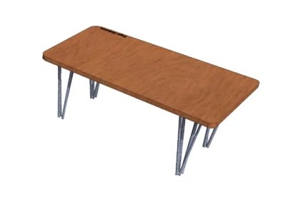SketchUp model of a wooden dining table with angled metal legs