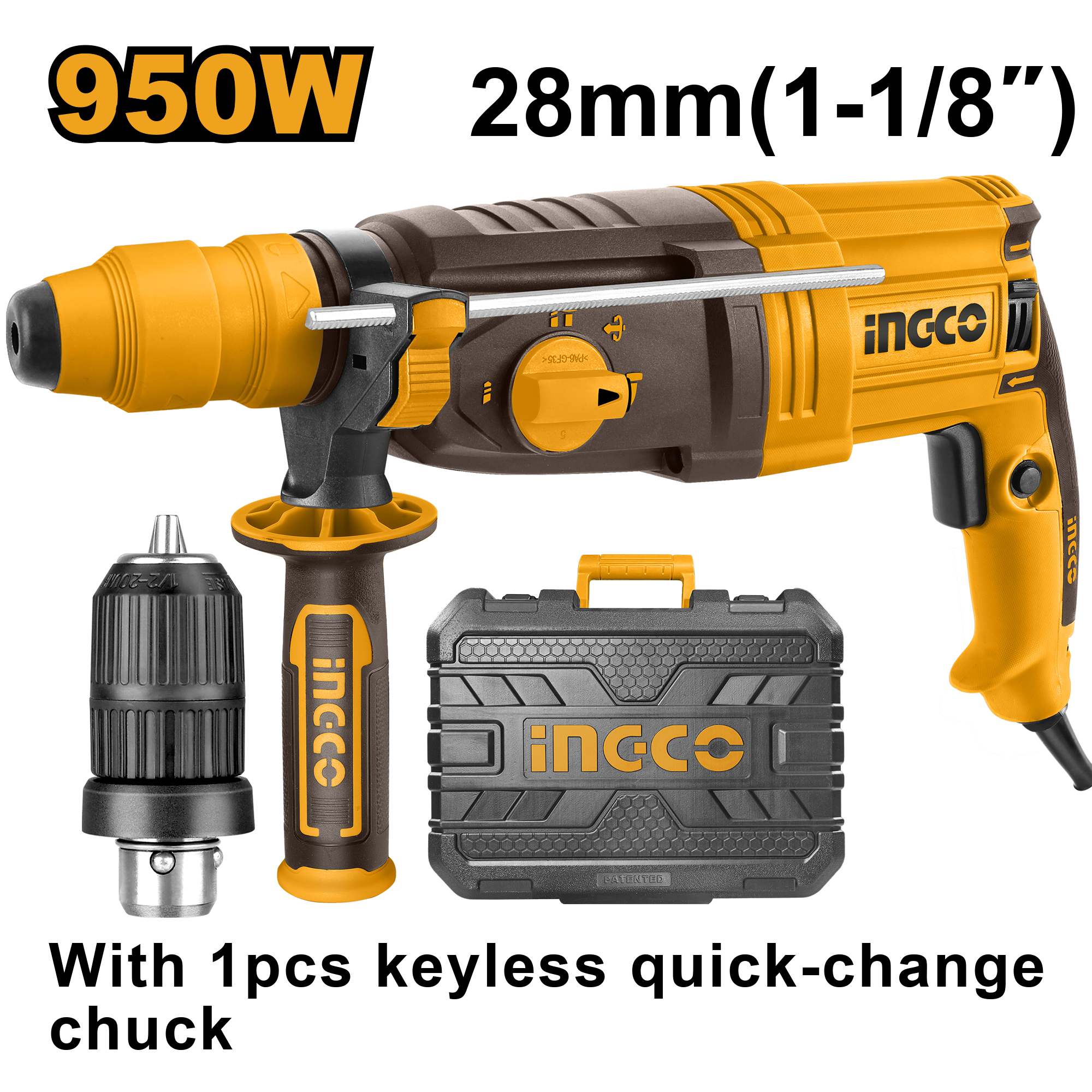 INGCO 28mm Rotary Hammer 950w with Extra Chuck RGH9528-2