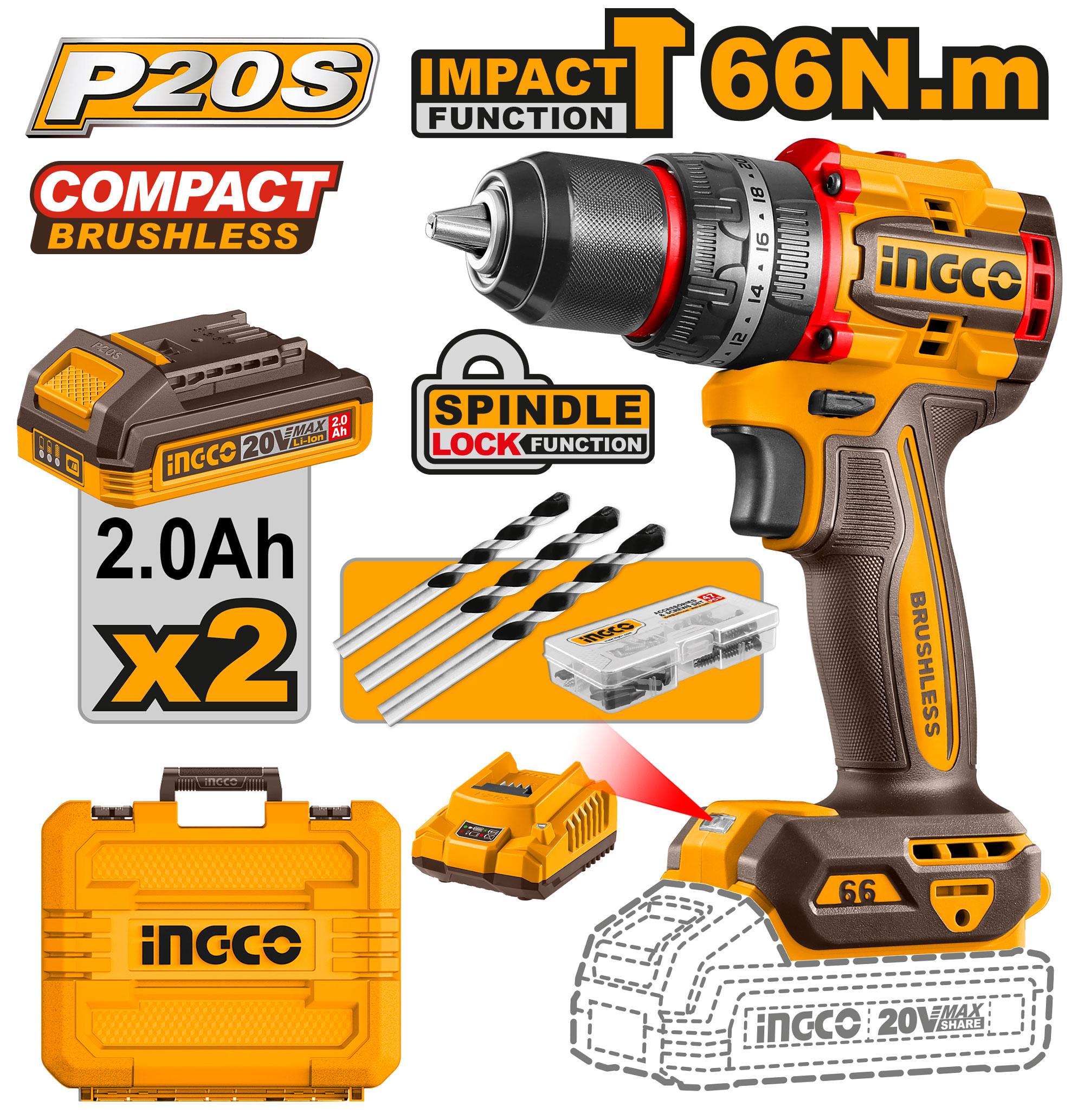INGCO 20v Cordless Brushless Impact Drill CIDLI20668