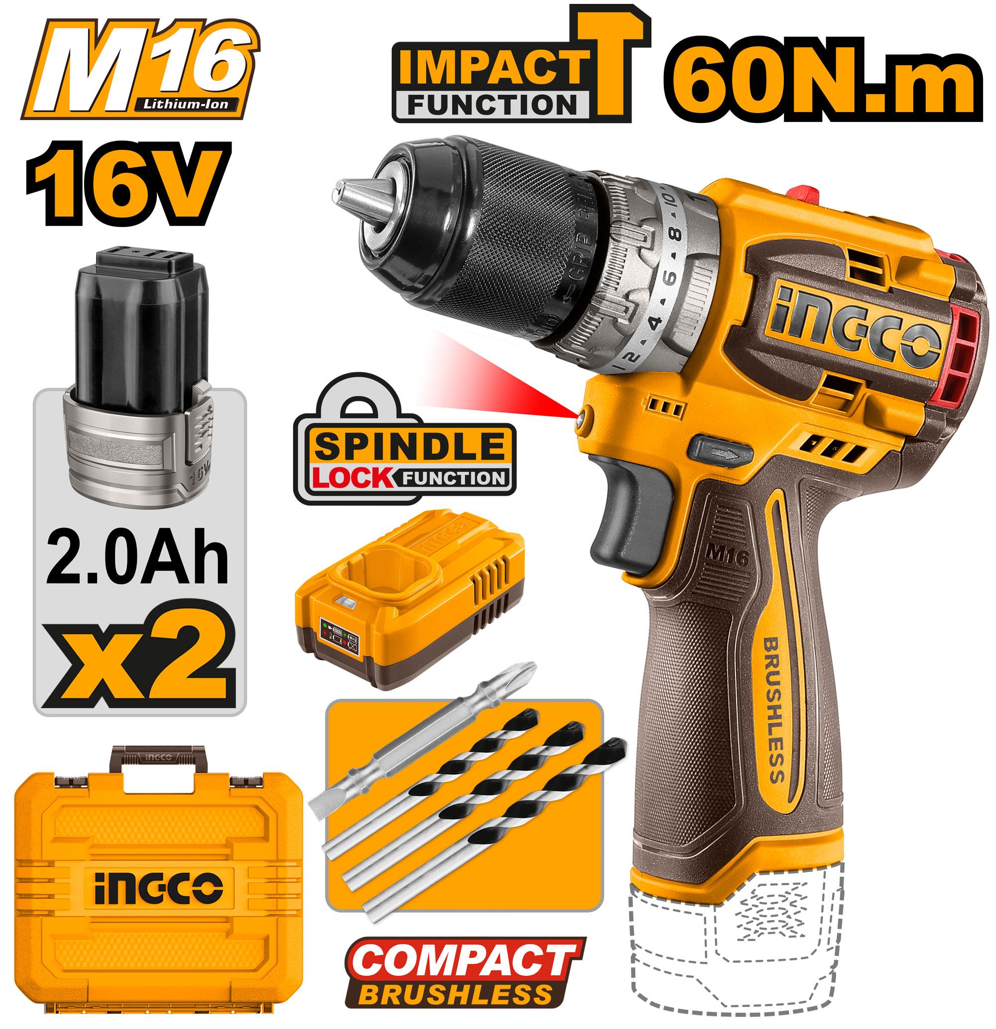 INGCO 16v Cordless Brushless Impact Drill CIDLI16682