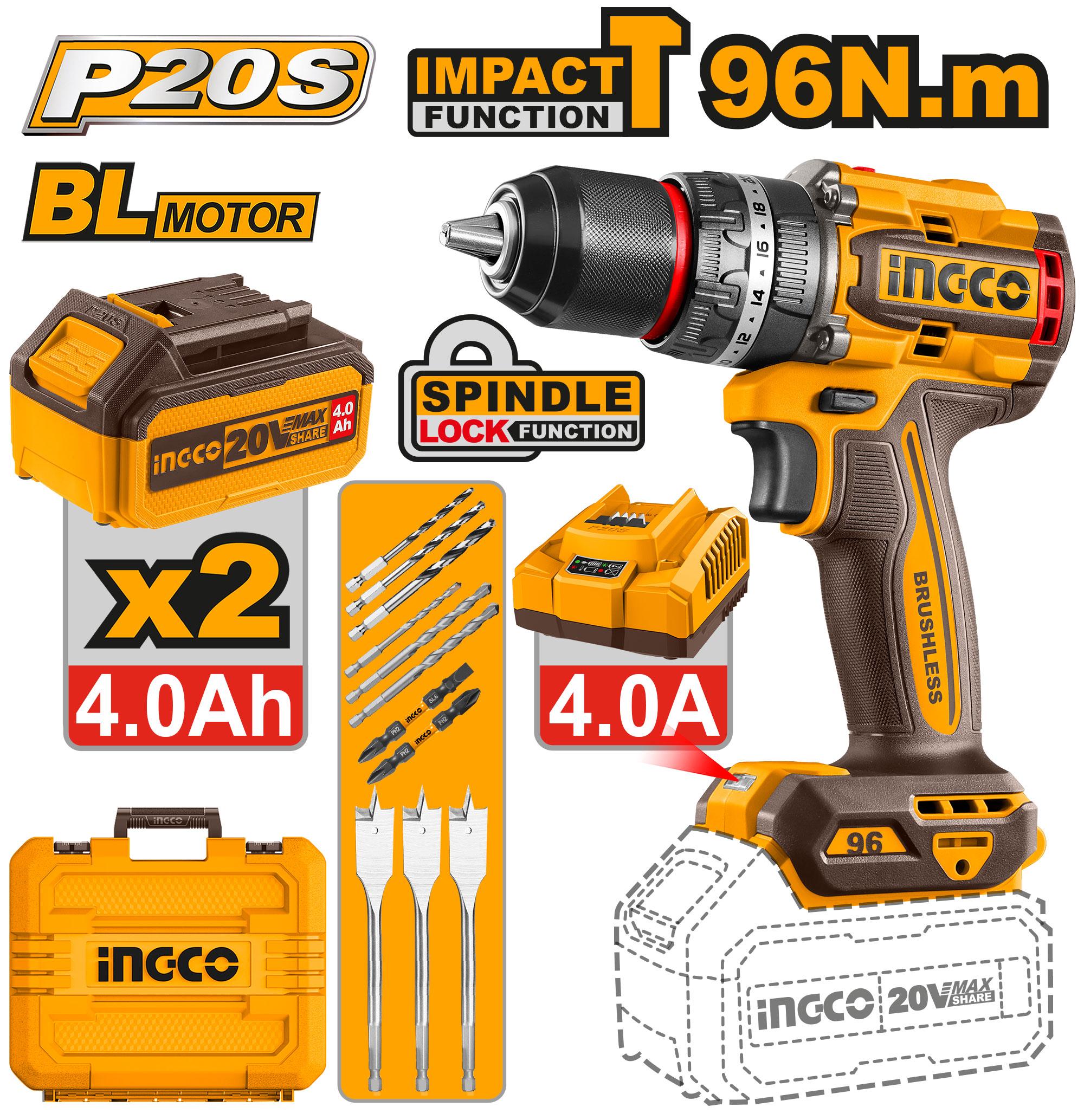 INGCO 20v Cordless Brushless Impact Drill CIDLI209686